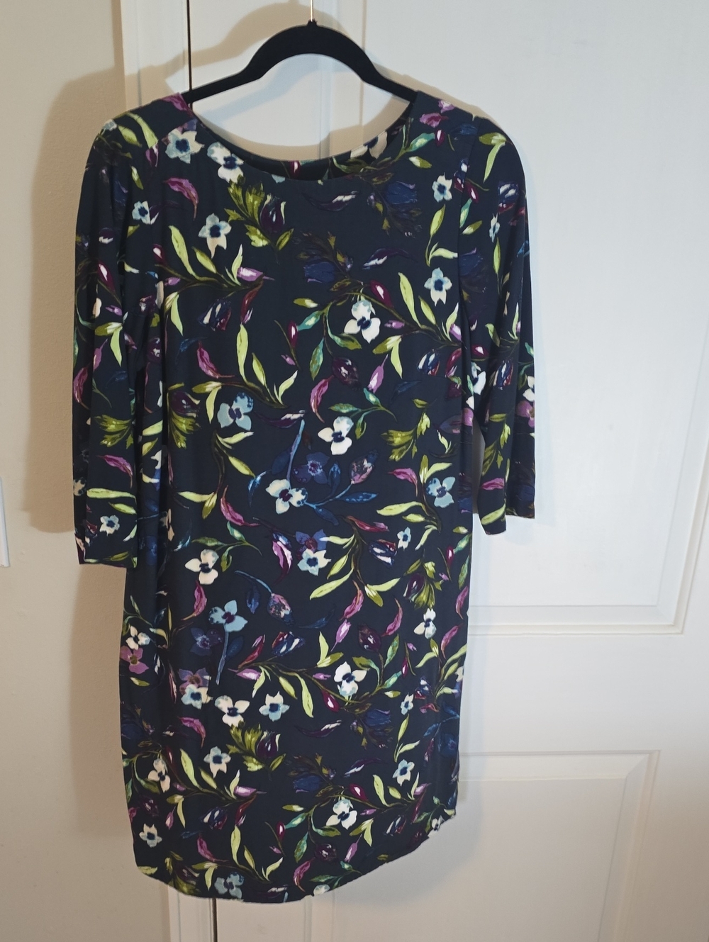 J. Jill Navy Floral Long-Sleeve Shift Dress